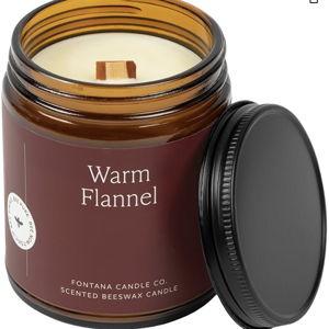 Scent: Warm Flannel Fontana Candle Co Wood Wick Beeswax Jar Candle, Warm Flannel – Made Safe with Coconut Oil & Pure Essential Oils – 35+ Hrs Clean Burn, Long Lasting and Non-Toxic Candles for Home & Room Décor