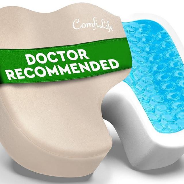 ComfiLife Premium Gel & Memory Foam Seat Cushion – Doctor Recommended Office Chair Cushion, Car Seat Cushion – Chair Cushions for Back & Sciatica Pain Relief – Seat Cushions for Office & Desk (Beige)