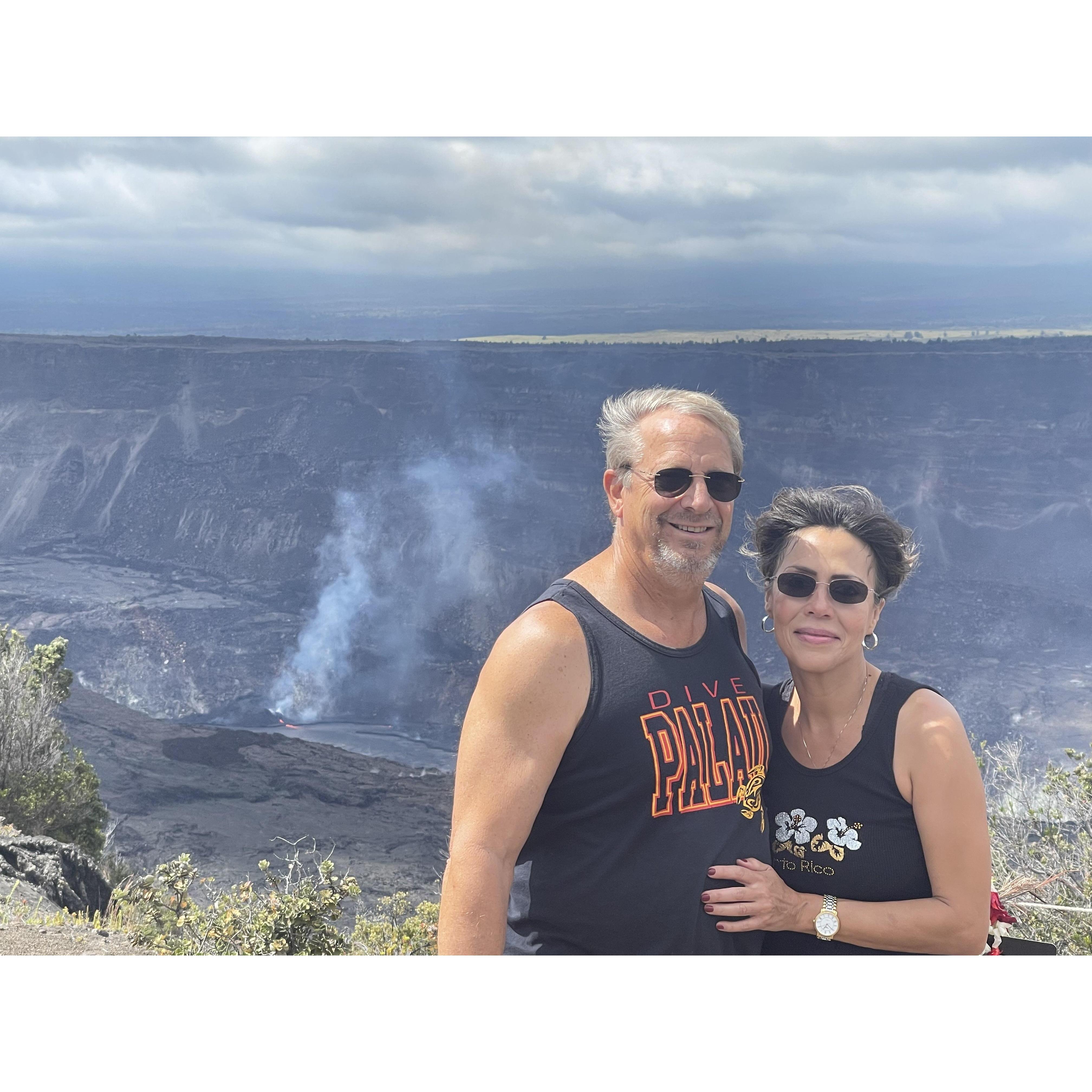 Active lava flowing at Volcanoes National Park in the Big Island, Hawaii.