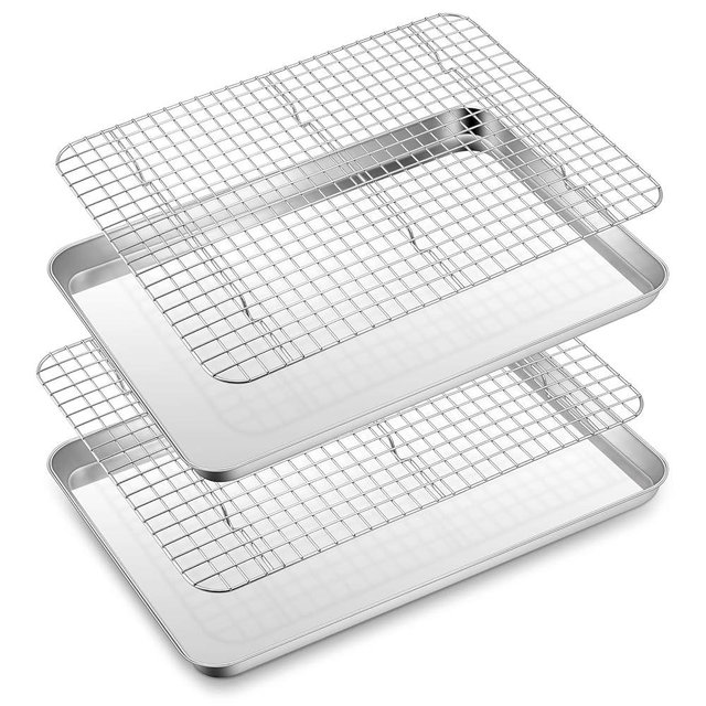 Half Sheet Baking Pan with Rack Set, E-far 18”x13” Cookie Sheet for Oven, Rimmed Stainless Steel Tray with Wire Cooling Rack for Cooking Roasting Resting Bacon Meat Steak - Dishwasher Safe