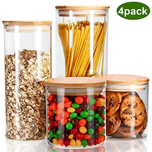 YULEER Airtight Food Storage Containers, Glass Jars with Lids,Glass Jar for Serving Candy, Cookie, Rice,Food - Set of 4