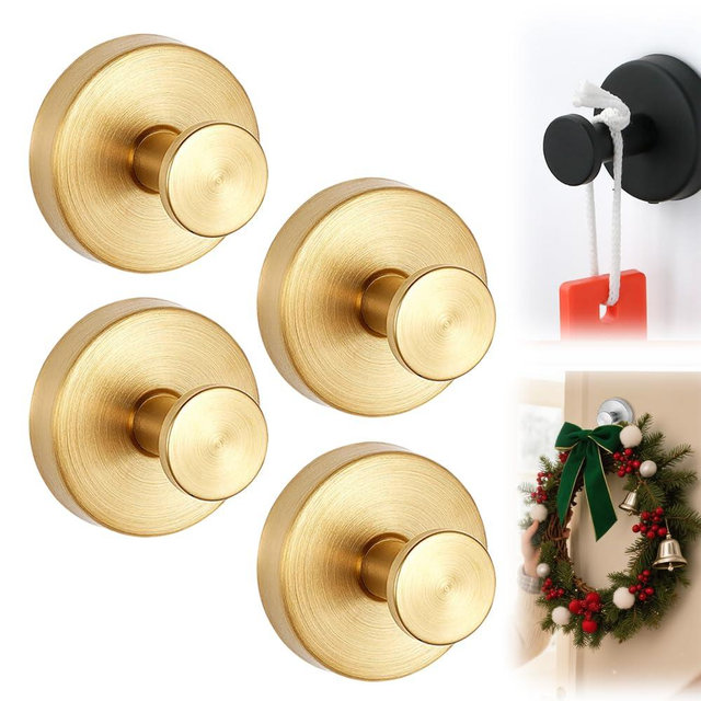 Suction Cup Hooks for Wreaths On Glass,Wreath Hangers for Front Doors,Towel Hooks for Bathrooms,Hand Towel Holder Model No-Drill Suction Cup Hooks for Wall Mirrors (Gold-4PC)