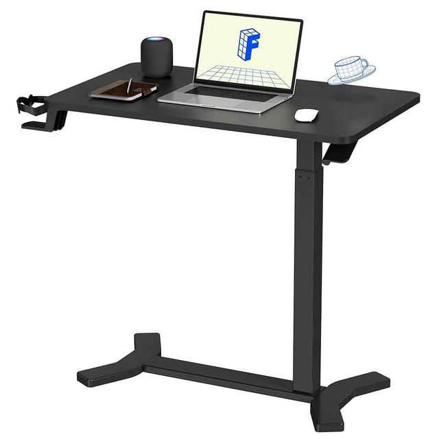 FLEXISPOT Medical Adjustable Overbed Bedside Table with Wheels Pneumatic Mobile Standing Desk Laptop Desk Rolling Computer Cart Movable Overbed Table Hospital Home Use(31.5" W x 17.7" D, Black Large)