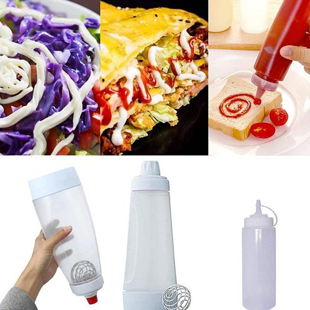 Batter Mixer Bottle with Batter Mixer, Jam Squeeze Bottle, 1000ml Pancake Batter Mixer Dispenser Bottle&250ml Squeeze Bottle, Blender Ball for Waffles Cake Baking Cookie, 2PCs Batter Dispenser Bottle