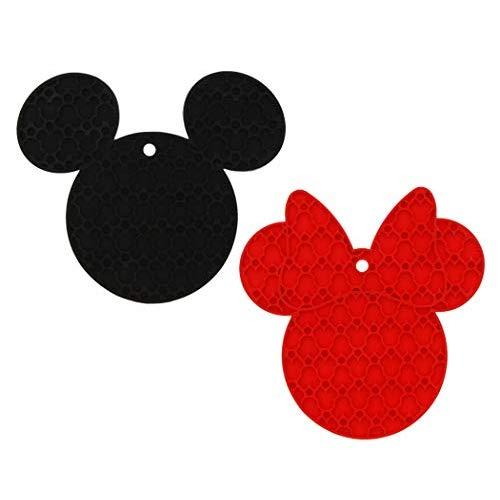 Disney Mickey and Minnie Mouse 100% Silicone Trivets, 2pk - Multipurpose Flexible Kitchen Tools that Serve as Pot Holders, Spoon Rest, Jar Opener, or Heat Resistant Hot Pads up to 500 degrees F