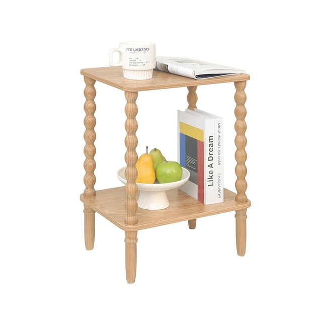 Fultyle Small End Table, Couch Side Table with 2-Tier Storage Shelf, Wood Coffee Table for Bedroom, Living Room, Small Spaces(Rustic Walnut)