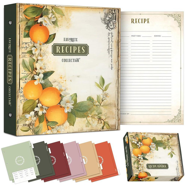 Recipe book for own recipes to Entertain and Delight: 3 Ring Binder 8.5x11 Full-Page with Clear Protective Sleeves A Comprehensive Recipe Binder to organize your family recipe book by category. (Veige)