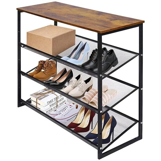 Garden 4 you 4-Tiers Shoe Storage Freestanding Organizer Modern 25.2 in Tilting Adjustable Shoe Rack, Stable, Durable for High Heels, Entryways, Hallways, Closets, Dormitory Rooms, Industrial, Brown