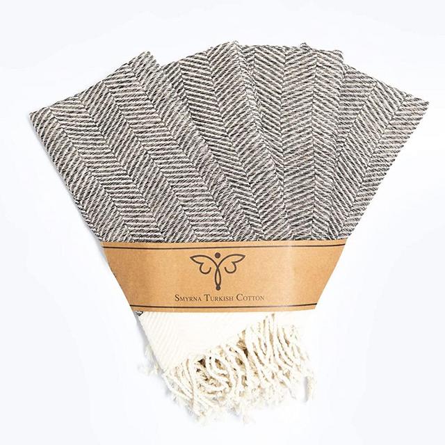 Smyrna Turkish Cotton Kitchen Dish Towels Herringbone Series Pack of 4 | 100% Cotton, 15x26 | Machine Washable Wash Cloths | Soft, Absorbent, Prewashed and Quick Dry Turkish Dish Towels (Beige)