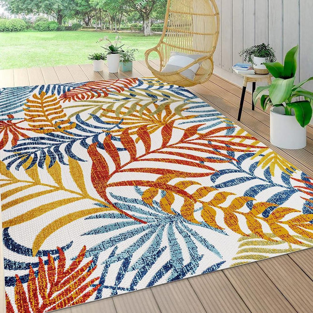 JONATHAN Y AMC100B-5 Tropics Palm Leaves Indoor Outdoor Area-Rug Bohemian Floral Easy-Cleaning High Traffic Bedroom Kitchen Backyard Patio Porch Non Shedding, 5 X 8, Cream/Orange