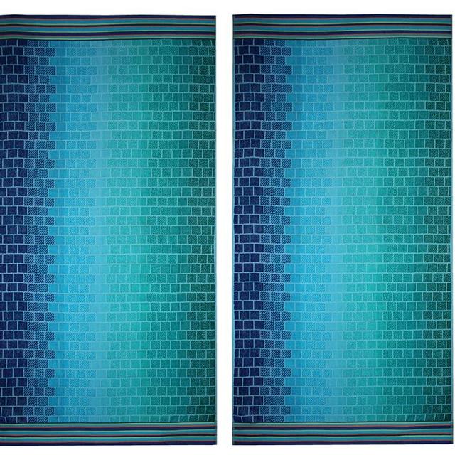 COTTON CRAFT Malibu Underwater Tile Set of 2 Oversized Cotton Jacquard Woven Velour Beach and Pool Towels, 39 inch x 68 inch, Ombre Blue