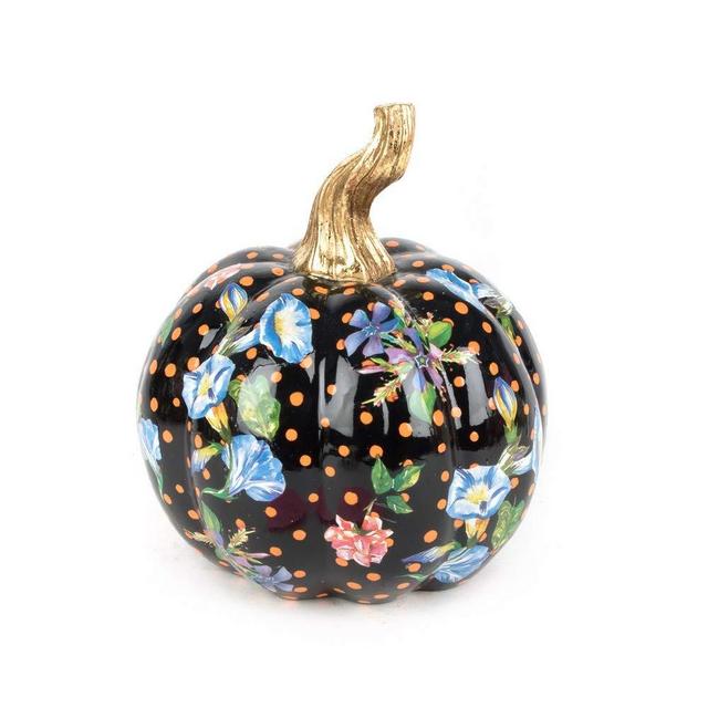 MacKenzie-Childs Flower Market Mini Black Decorative Pumpkin for Fall Decor, Autumn Decorations for Home