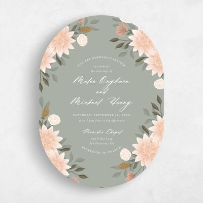 Green Oval Wedding Invitation - Simeri Portrait