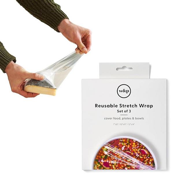 W&P Reusable Silicone Stretch Wrap, 1 Box with 3 Wraps (7x8, 10x11, 13x14), Oven, Dishwasher, Microwave & Freezer Safe, BPA Free