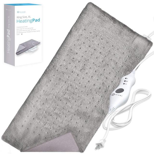 XL Heating Pad - Electric Heating Pad for Moist and Dry Heat Therapy - Fast Neck/Shoulder/Back Pain Relief at Home - 12&quot; x 24&quot;, GENIANI (Tabby Gray) (Tabby Gray)