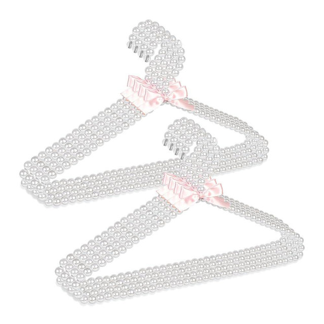 Concepts Premium Heavy Duty Pearl Hangers with Pink Ribbon Trim for Wedding and Engagement Gowns - Slim Design Also Can Be Used for Suits and Shirts (White Pearl, 8 Pack)