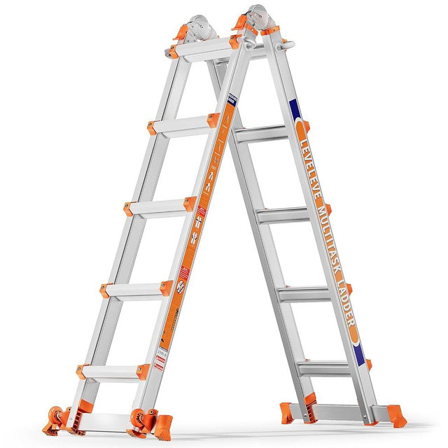 LEVELEVE Telescoping A Frame Ladder, 22FT Multi Position Ladder with Stabilizer Bar & Wheels,330 lbs Security Load for Stairs Home Indoor Outdoor Roof