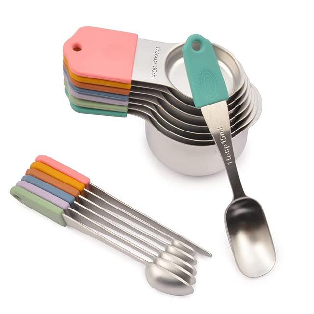 YellRin Magnetic Measuring Spoons Set of 8 Stainless Steel Stackable Dual Sided Teaspoon Tablespoon for Measuring Dry and Liquid