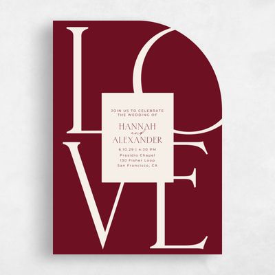 Red Half arch Wedding Invitation - Josephine Portrait