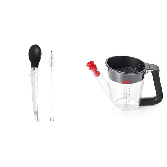 OXO Good Grips Angled Turkey Baster with Cleaning Brush & Good Grips 2 Cup Fat Separator