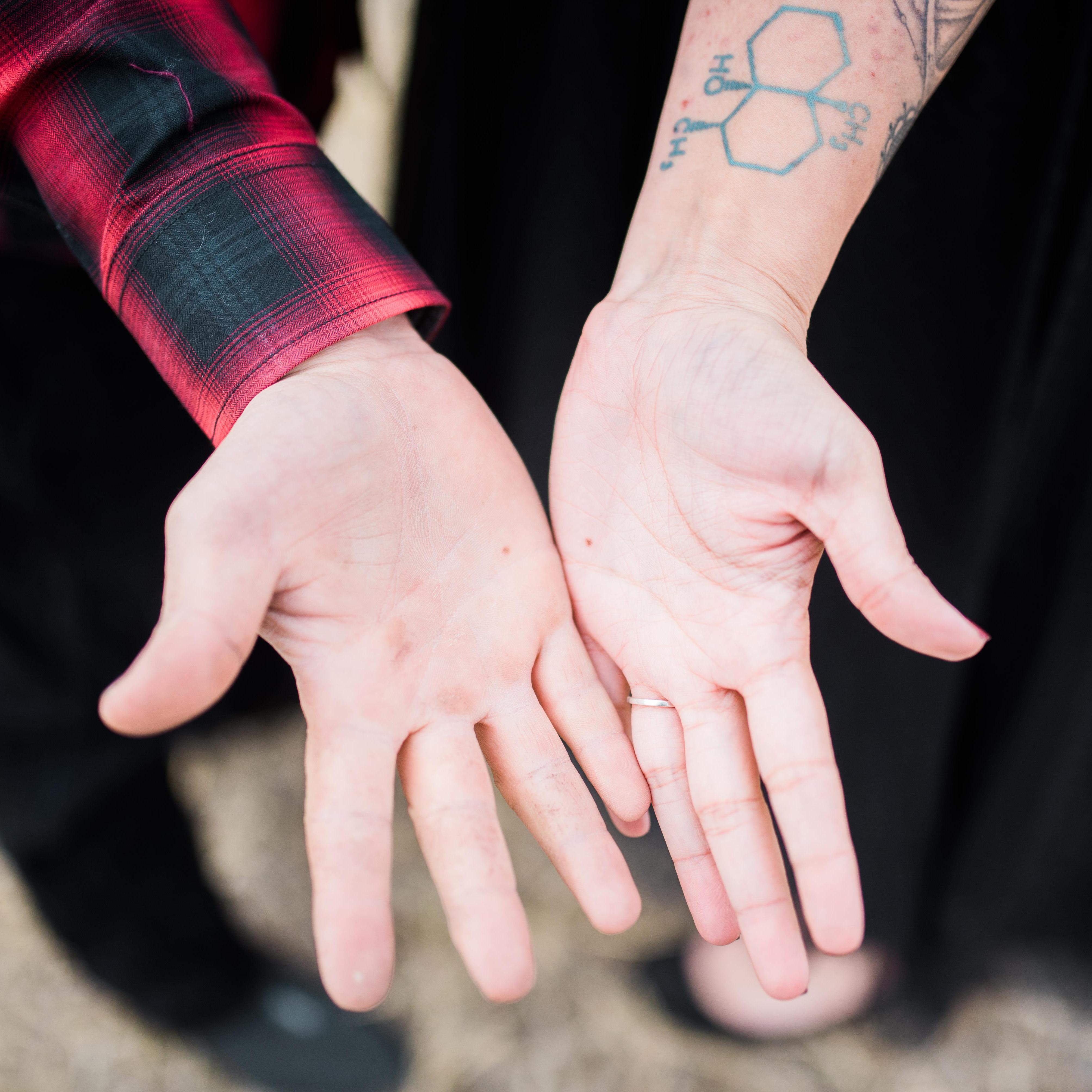 We have the same birthmark on our hands, and when we hold hands they touch.