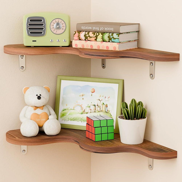WOPITMER Cute Cloud Shelves, Wavy Floating Corner Shelf, Cloud Corner Wall Shelves with Brackets, Cute Wall Shelves for Nursery Decor, Corner Shelves for Bedroom,Living Room,Bathroom&Home Decor,Brown