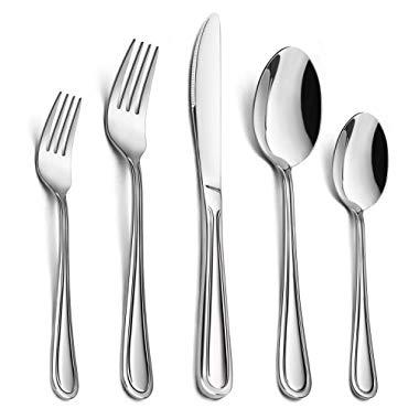 60-Piece Silverware Set, HaWare Stainless Steel Flatware Cutlery Set, For Home/Hotel/Restaurant, Service for 12, Modern Elegant Design, Mirror Polished, Dishwasher Safe