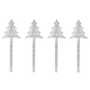 Lighted Christmas Tree Pathway Marker Lawn Stakes in Clear Lights (Set of 4)