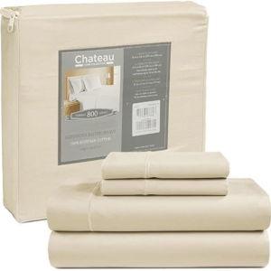 CHATEAU HOME COLLECTION 100% Egyptian Cotton Sheets Full Size, 800 Thread Count Ivory 4 Piece Sheet Set, Solid Sateen Weave, 16" Deep Pocket (Fits Upto 18" Mattress), Long Staple Cotton Bedsheet Set