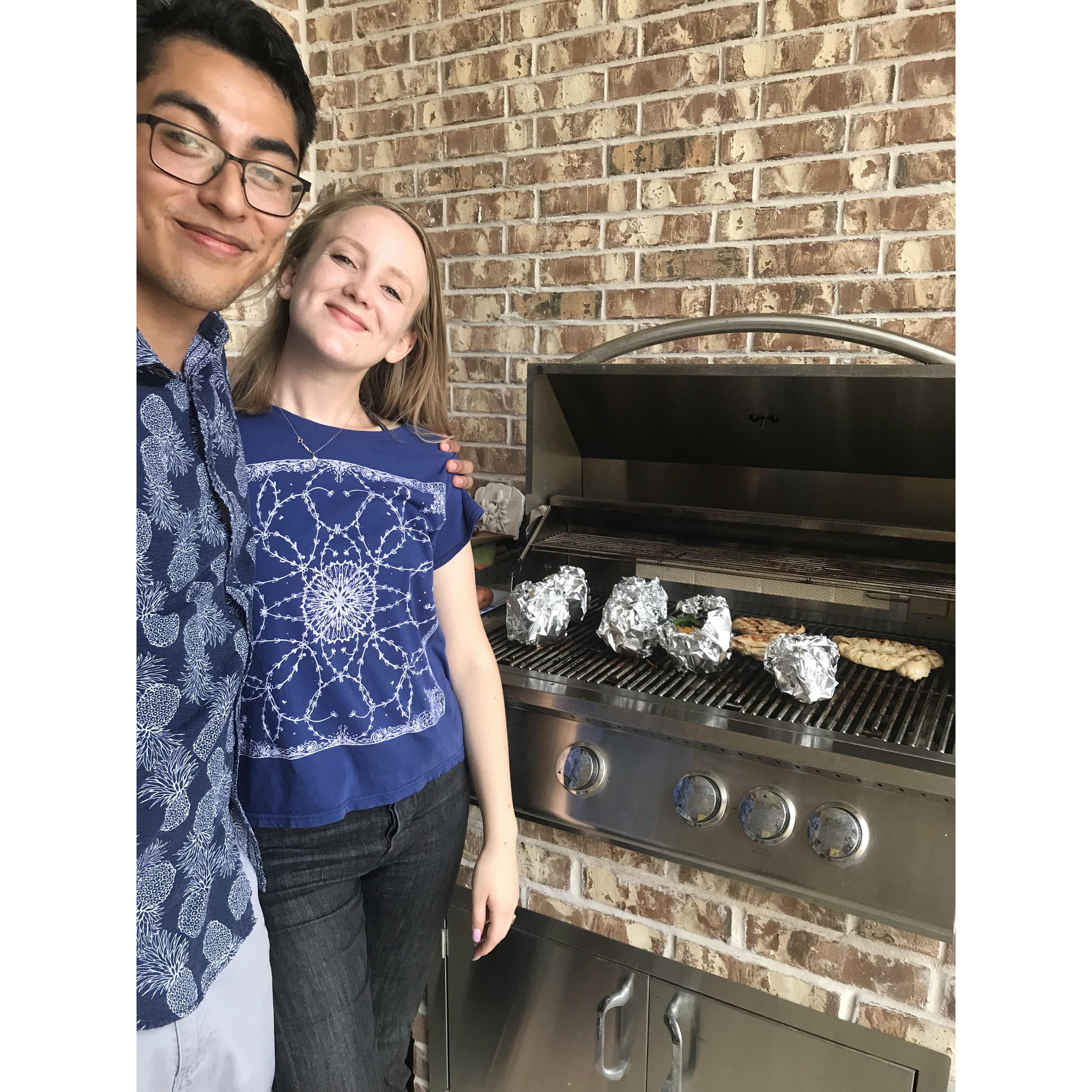 Steve's first time grilling at Sami's grandparents house