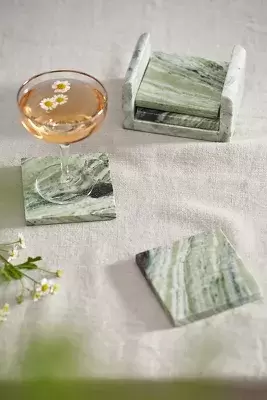 Green Marble Coasters, Set of 4
