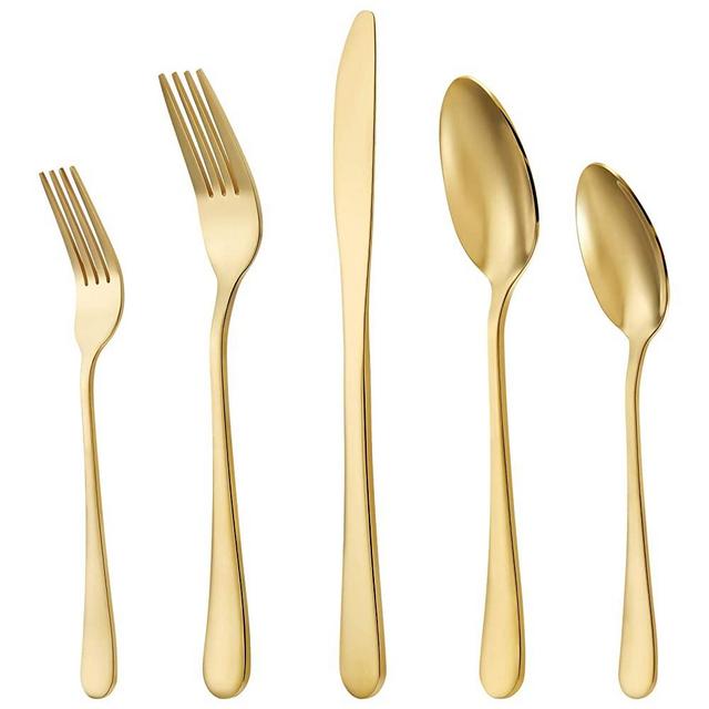 Gold Silverware Set, 20-Piece Stainless Steel Silverware Flatware Cutlery Sets, Gold Mirror Finish, Kitchen Utensils Service for 4, Include Knife/Fork/Spoon, Perfect for Family, Dishwasher Safe (Gold)