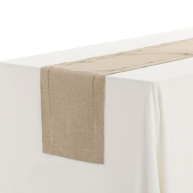 Unique Bargains Home Decoration Eyelet Hollow Out Flat Corner Table Runner 12 x 71 Inches 1 Pc Beige