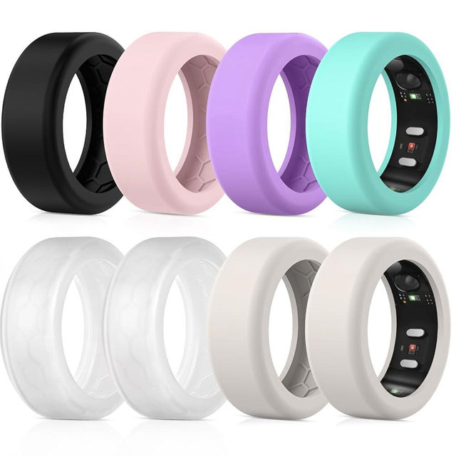 Vigamen 8 Pack Cover Compatible with RingConn Gen 2/Gen 2 Air/Gen 1,Anti Scratch Elastic Silicone Ring Protector for Working Out Women Men,S for 6/7/8/9/10(Color-C)
