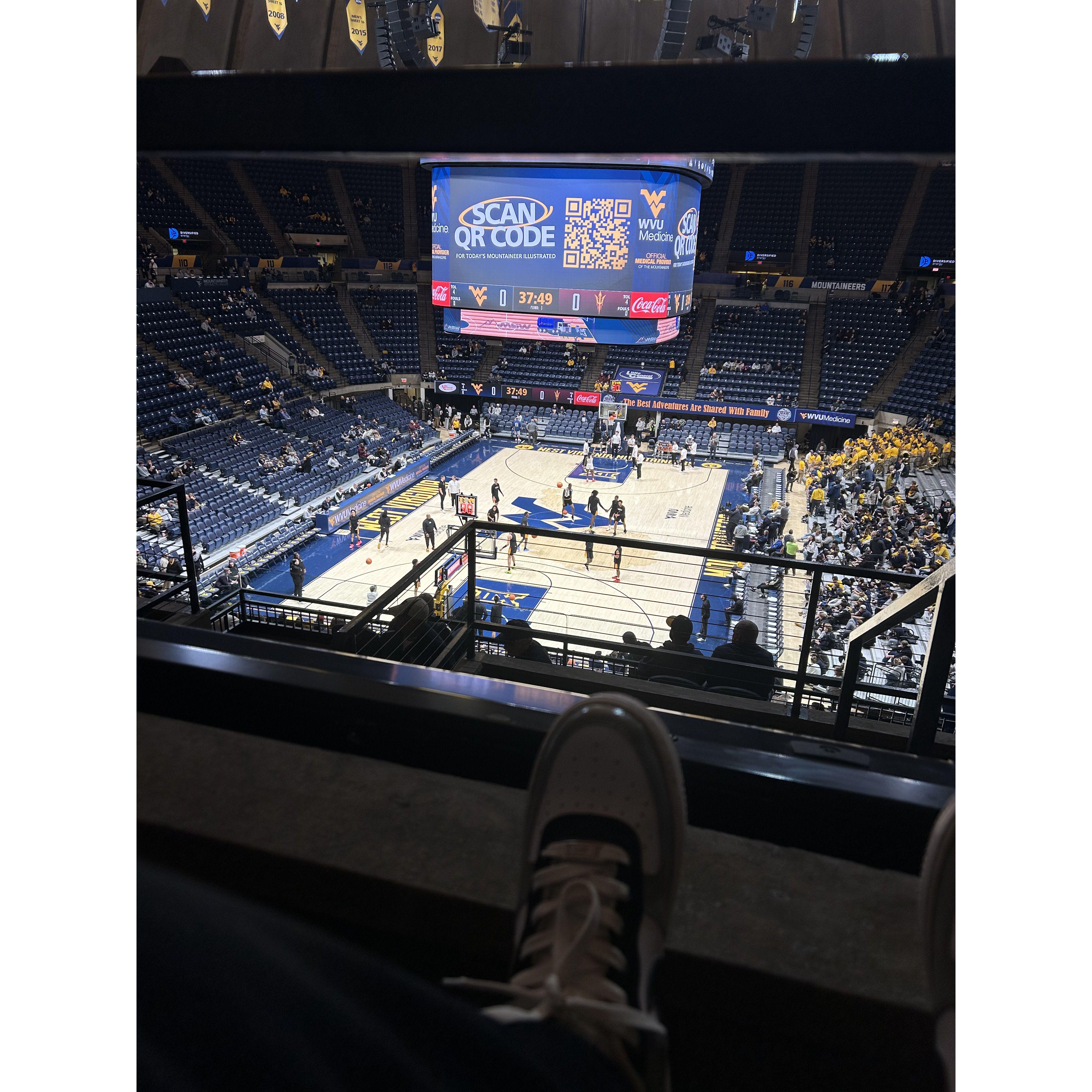 Being from the home of the Mountaineers, Summer had to take Sam to experience his first WVU basketball game!