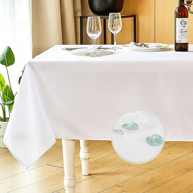 Mebakuk Rectangle Table Cloth Linen Farmhouse Tablecloth Waterproof Anti-Shrink Soft and Wrinkle Resistant Decorative Fabric Table Cover for Kitchen (52" x 70" (4-6 Seats) White)