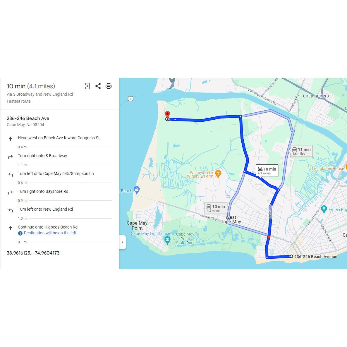 Driving directions to Higbee Beach from Congress Hall