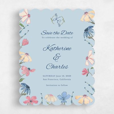 Blue Scalloped Wedding Save the Date - Mireille Portrait