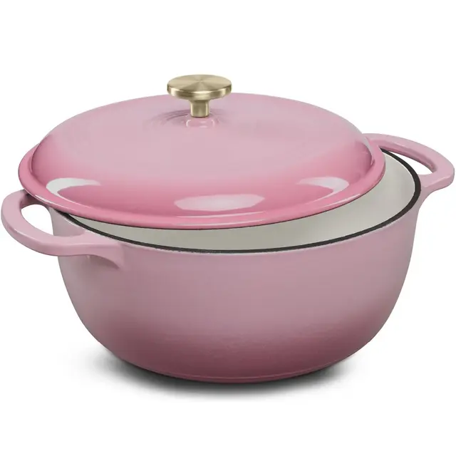 Best Choice Products 7.5 Quart Enamel Cast-Iron Dutch Oven, Heavy-Duty Cookware w/ Dual Handles, Lid - Pink Champagne