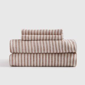 Terracotta European Linen Stripe Sheet Set - Queen