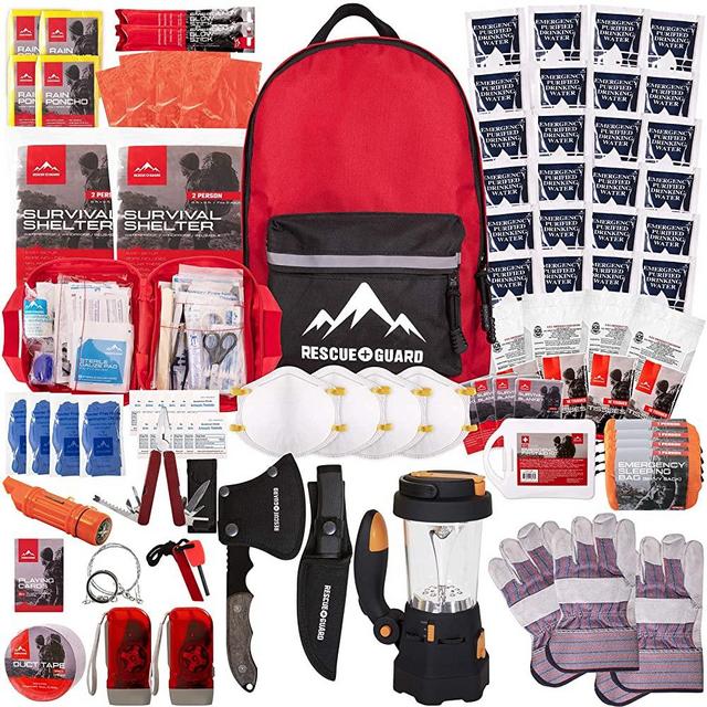 Rescue Guard; First Aid Kit, Hurricane Kit, Disaster Kit or Earthquake Kit; Emergency Survival Kit, Bug Out Bag Supplies, Survival Gear for 12 Days, 6 Days for 2, 72 Hours 4 People (Survival Pack)