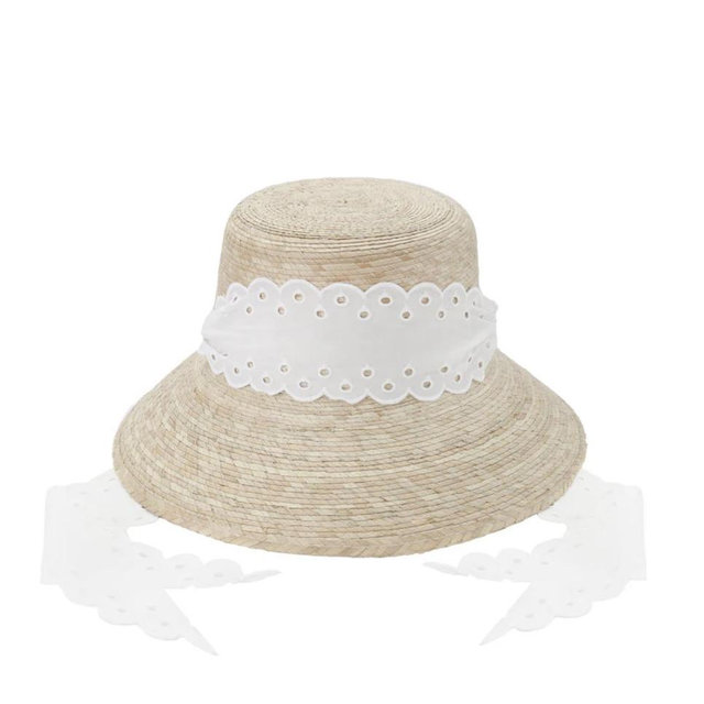 Clematis Bucket Hat With Antique Eyelet Scalloped Lace Ribbon