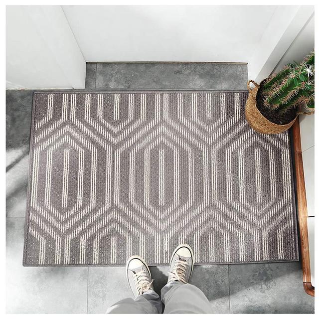 Front Door Welcome Mat, Shoe Mats for Inside Entryway, Indoor Back Door Rugs, Kitchen Mat, Bathroom Rugs, Non-Slip, Dog Mat 20”x32, Machine Washable, Scrap Away Dirt Glorifiv (Grey Hexagon)