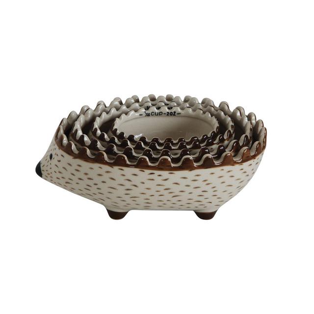 Creative Co-Op Hand-Painted Hedgehog 4-Piece Measuring Cup Set