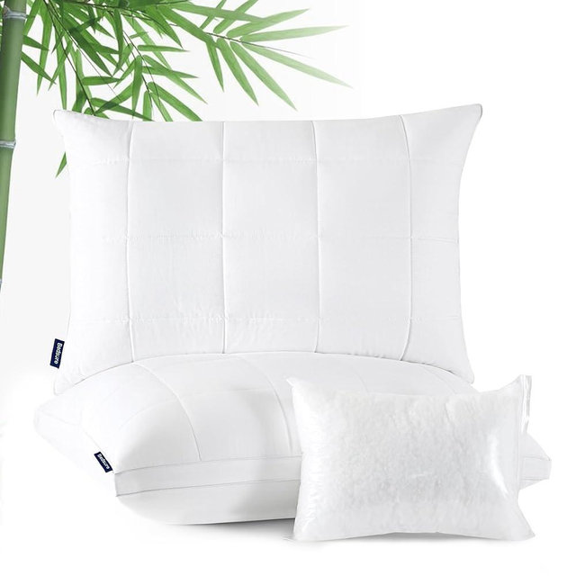 Bedsure Luxury Cooling Queen Size Pillows - Rayon Derived from Bamboo Adjustable Pillows, Fluffy Bed Pillows with Down Alternative Filling, Soft Gusseted Pillows for Back, Stomach and Side Sleeper