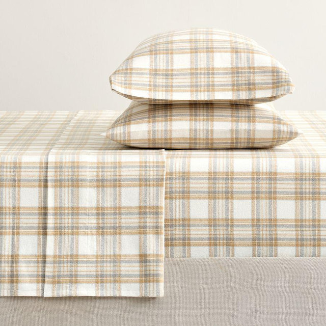 Stewart Plaid Flannel Sheet Set, Neutral Multi, Queen