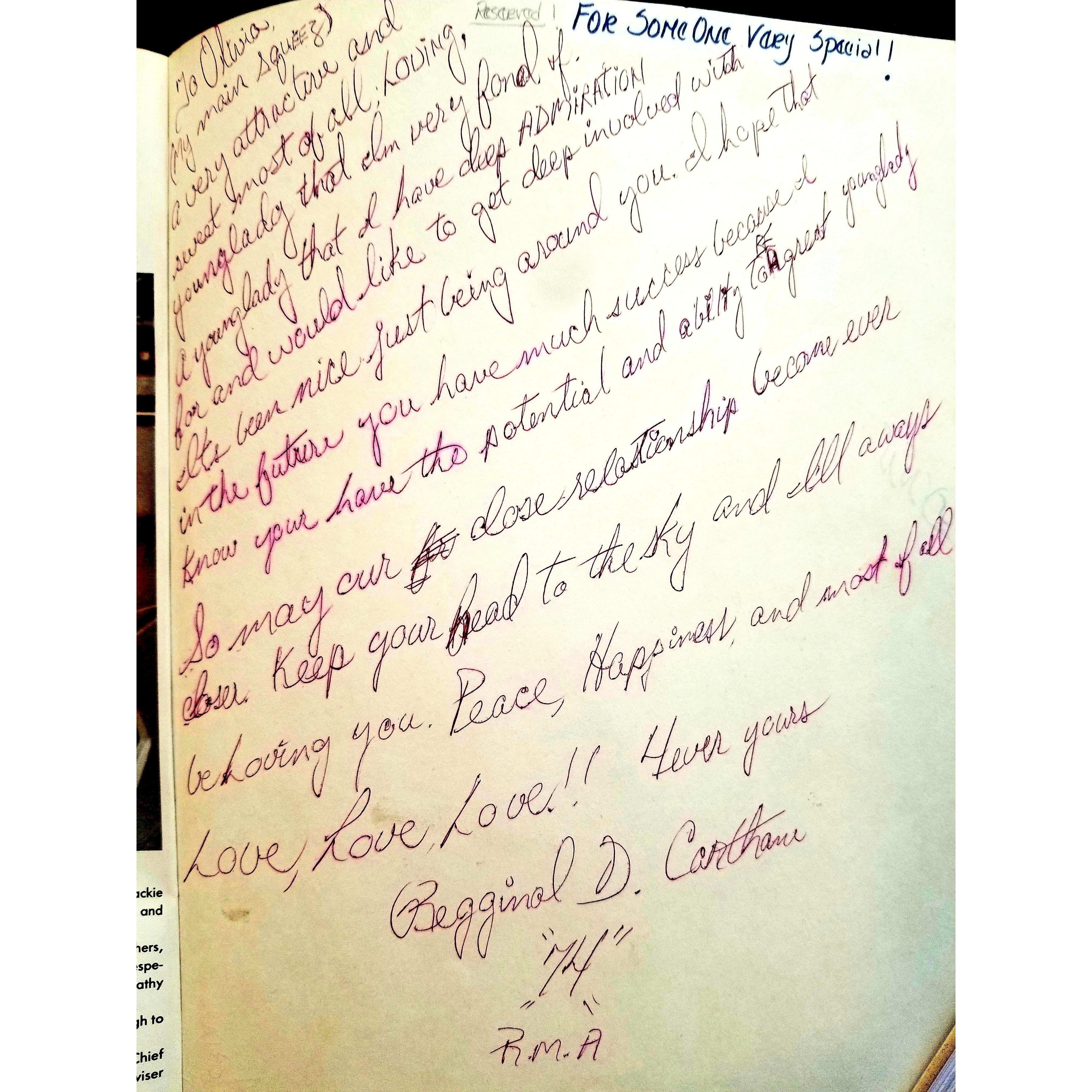 Regginal signed my high school yearbook in 1974.