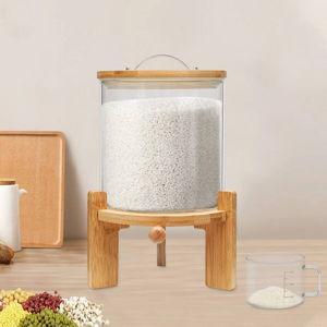 5L Glass Rice and Grain Dispenser with Bamboo Stand and Valve