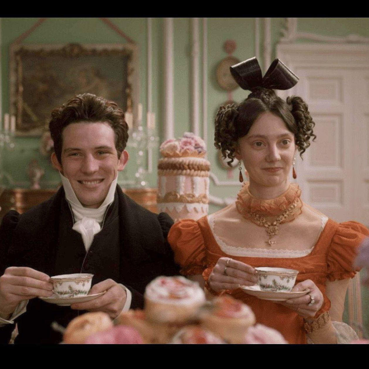 Mr. Elton and I have tea in the sitting room at Maple Grove with my dear sister and brother, Mr. Suckling.