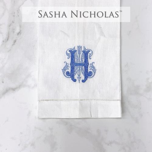 Sasha Nicholas White Linen Hand Towel | Couture Monogram